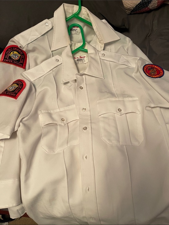 Other - White Tex-Trop Marines Uniform Shirts (2) with Patches, and embroidery on back